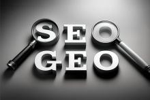 Illustration mit den Worten SEO und GEO erstellt mit KI