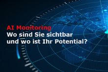 Illustration einer Lupe und den Worten "Ihre Marke", darum herum die Marken verschiedener Chatbots