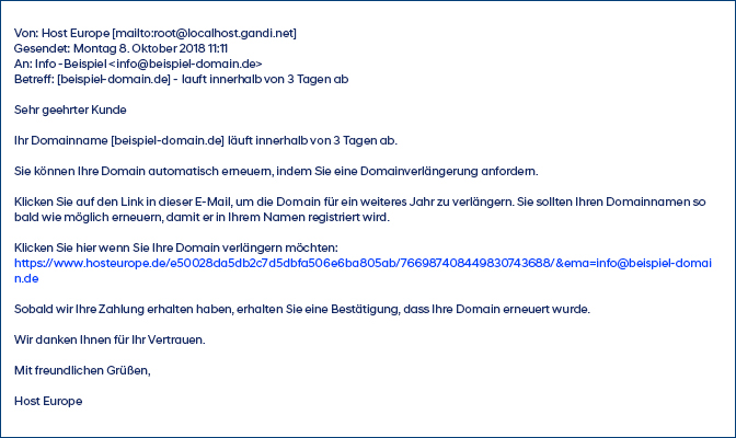 Phishing Mail von Host Europe