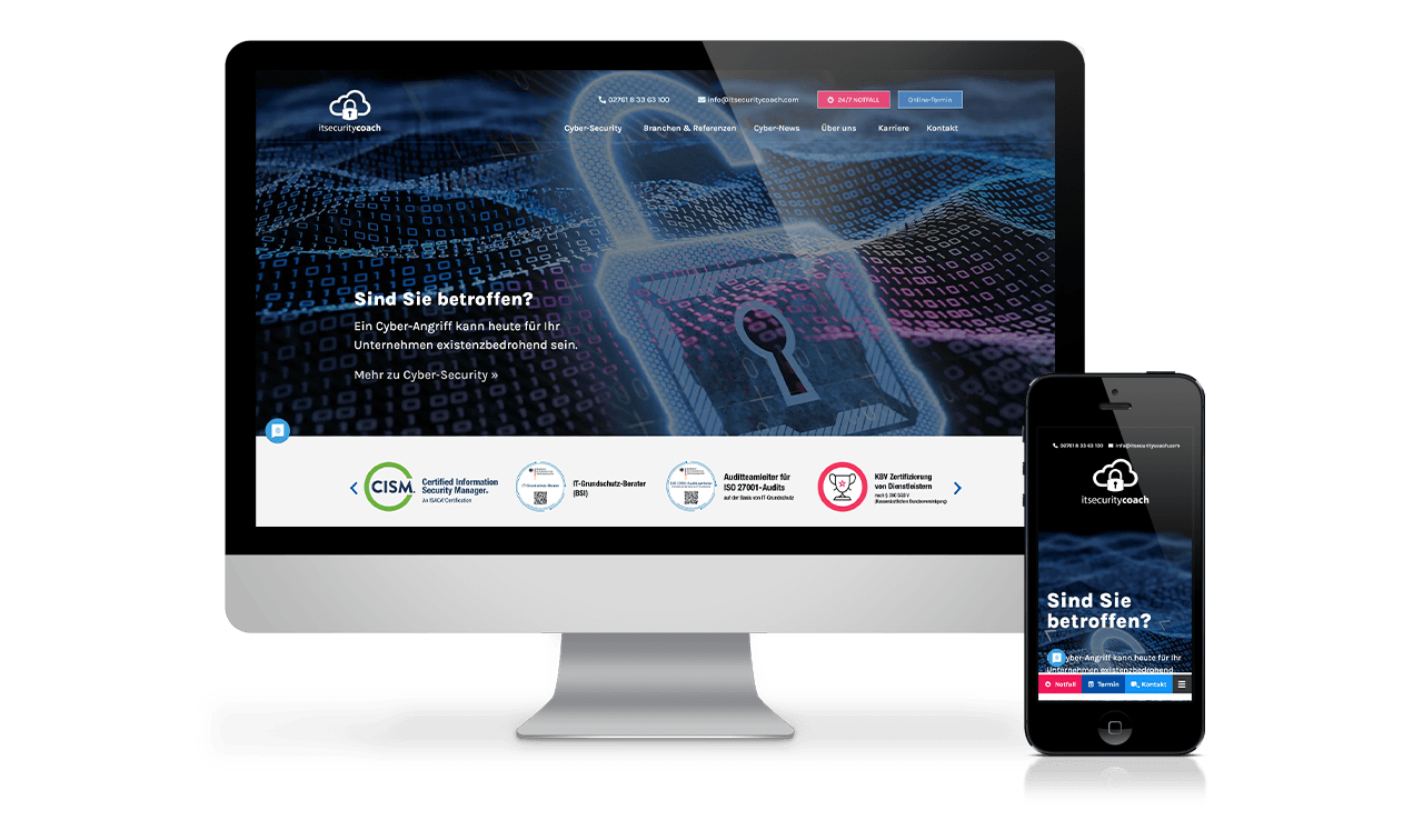Referenz itsecuritycoach Website Showcase des Screendesigns für die Website von itsecuritycoach